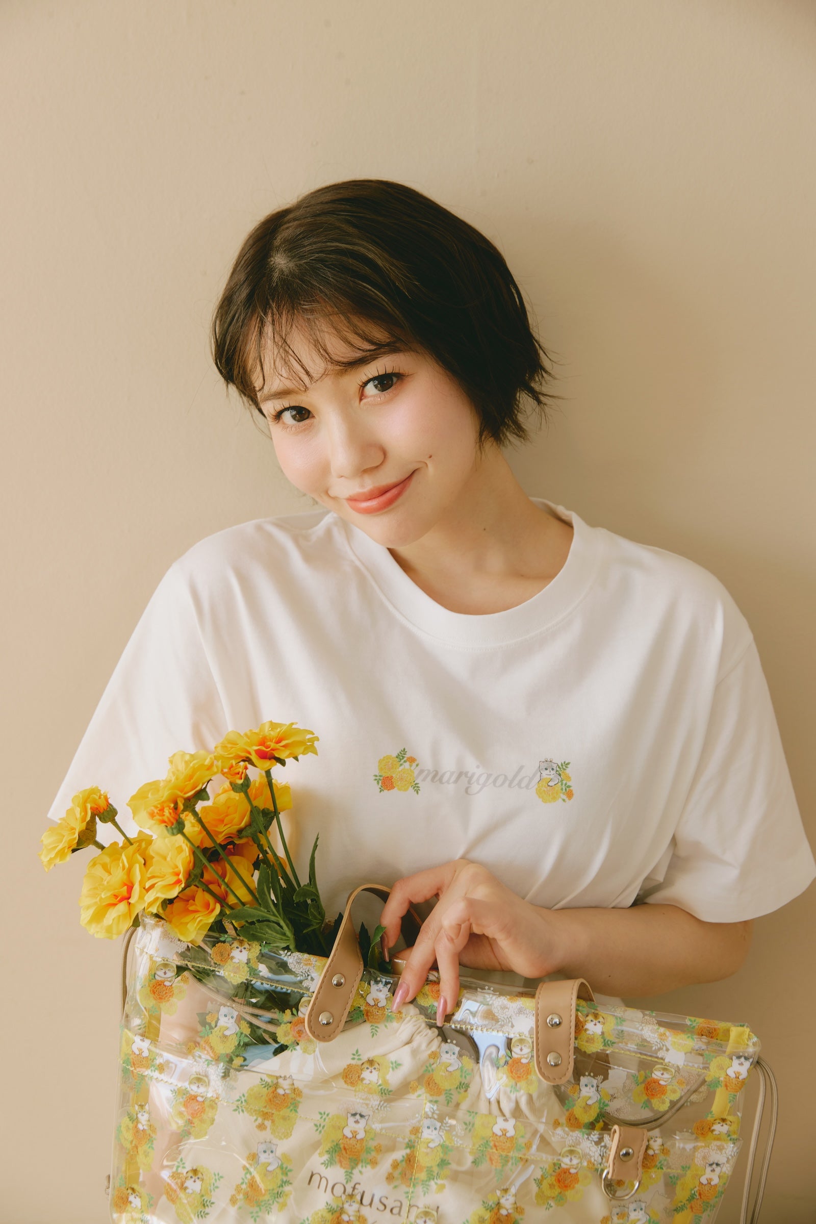 mofusand×日比谷花壇 Tシャツ マリーゴールド ホワイト