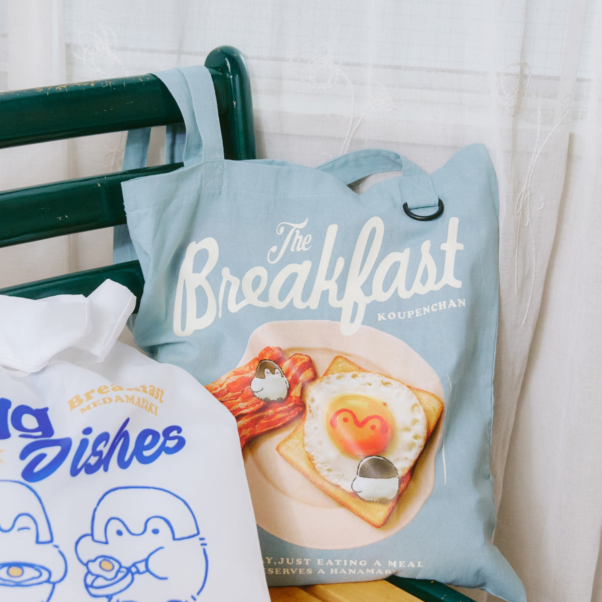 コウペンちゃん トートバッグ Breakfast ブルーグレー コウペンちゃん トートバッグ Breakfast ブルーグレー ONE