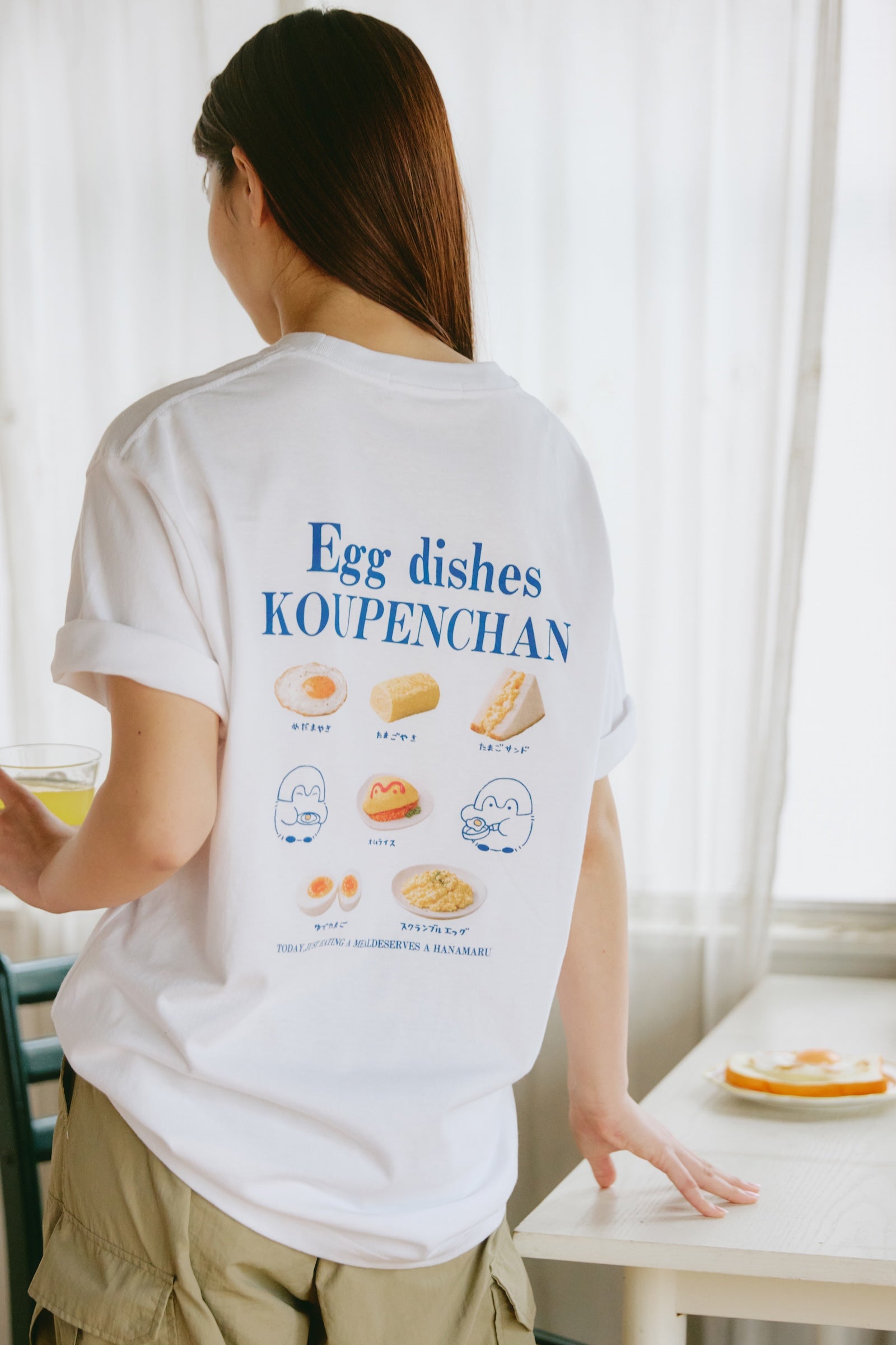 コウペンちゃん Tシャツ Egg dishes ホワイト