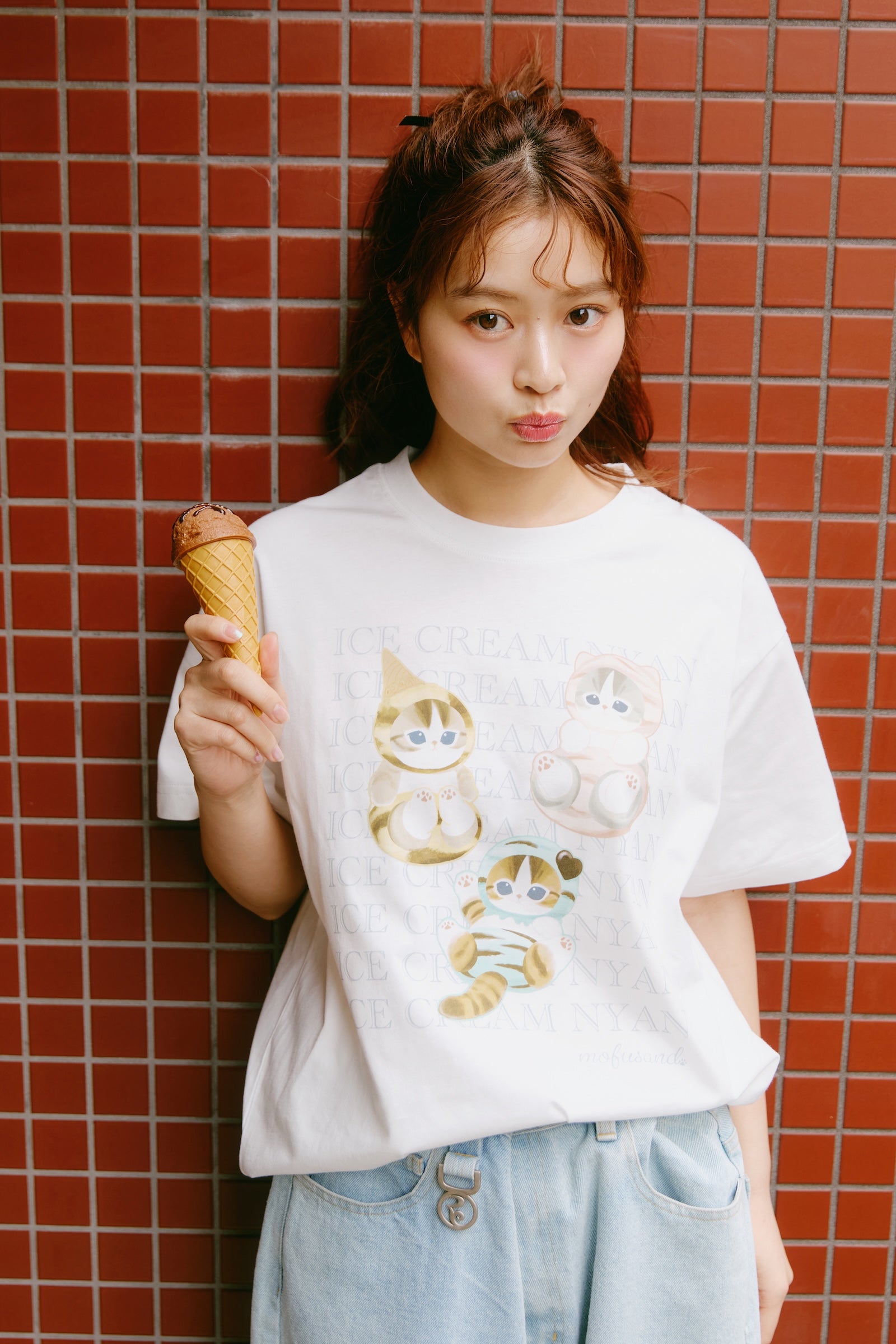 mofusand Tシャツ ICE CREAM NYAN ホワイト