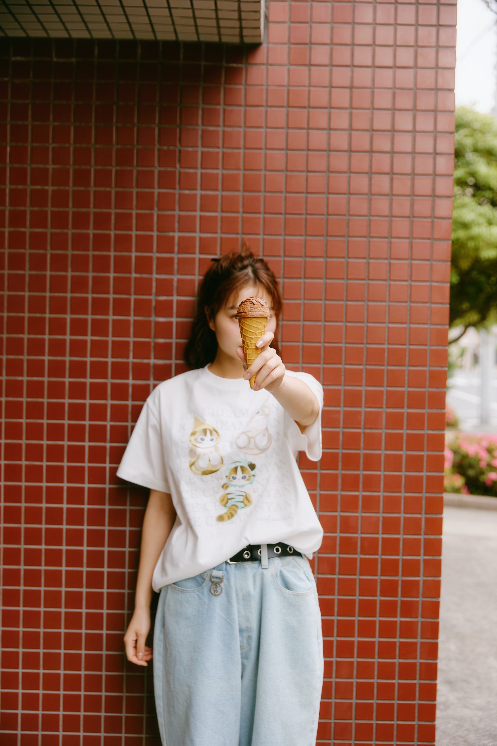 mofusand Tシャツ ICE CREAM NYAN ホワイト