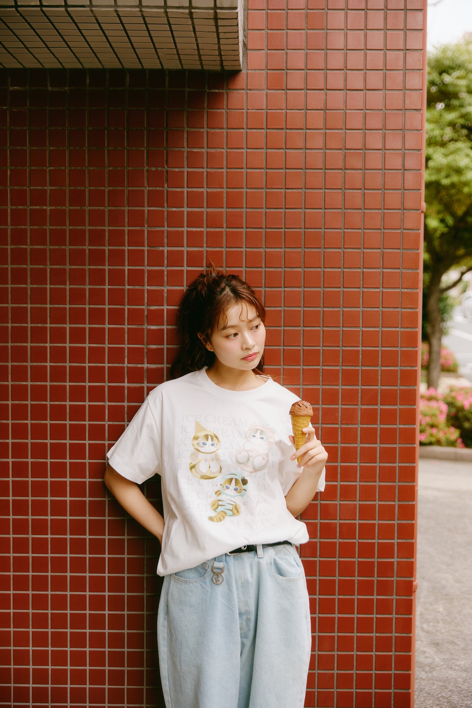 mofusand Tシャツ ICE CREAM NYAN ホワイト