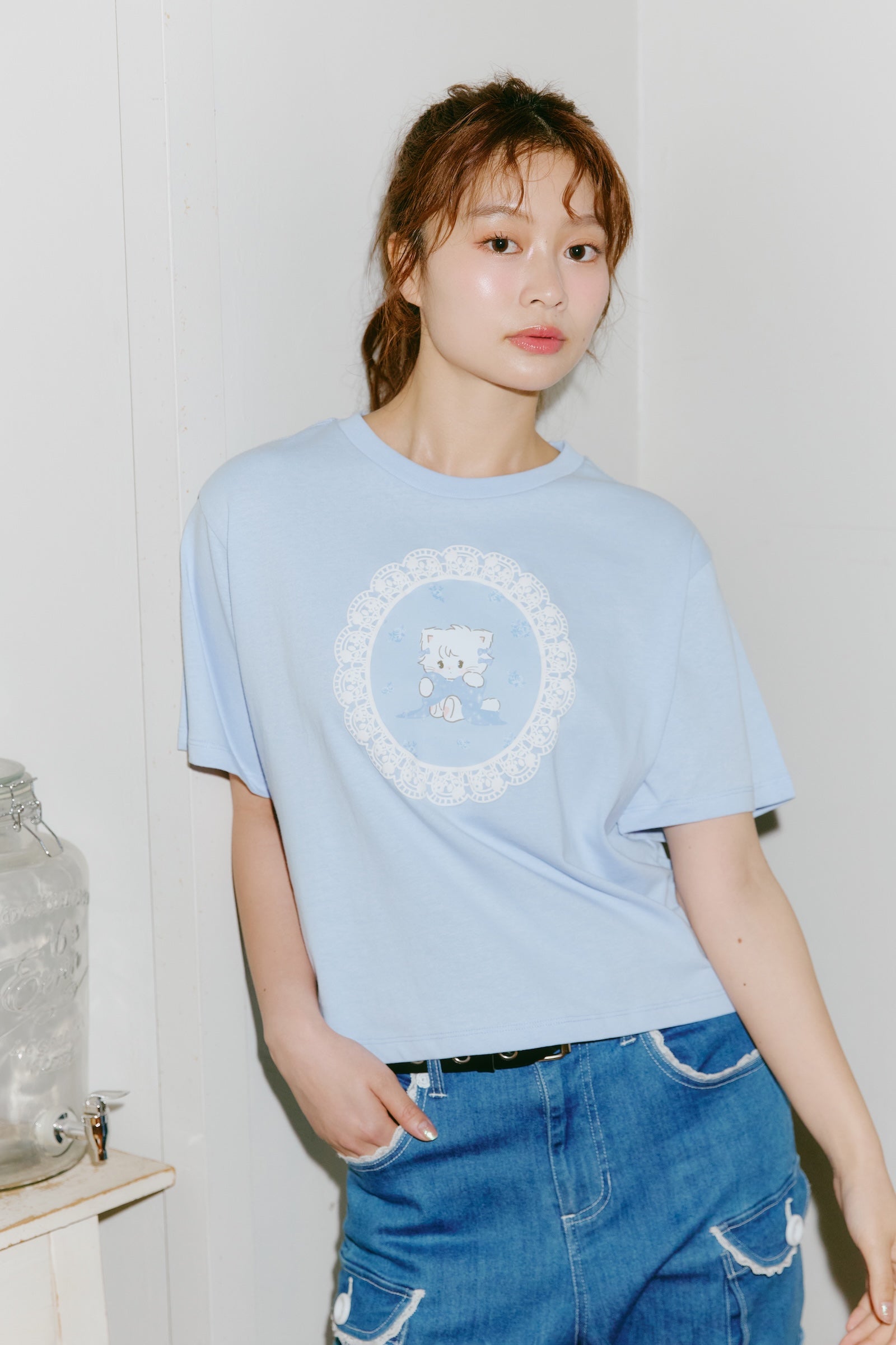 Lil ala mode Tシャツ Lace Frame MOUSSE ブルー