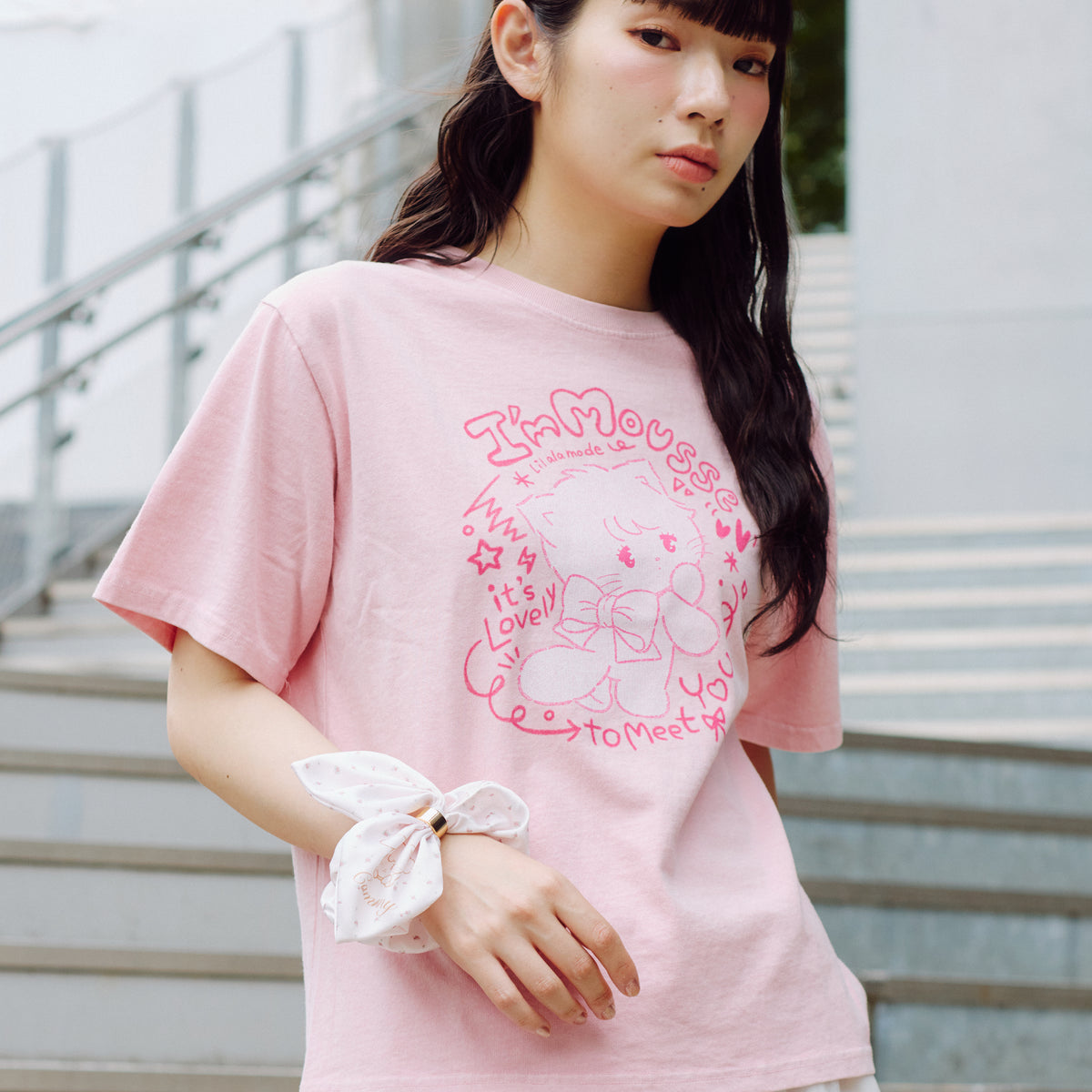 Lil ala mode Tシャツ I'm MOUSSE ピンク