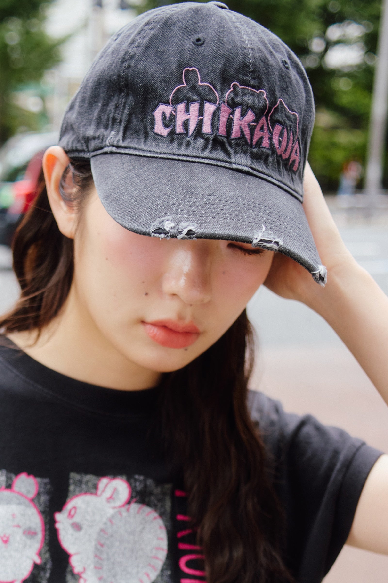 ちいかわ キャップ  STAY CUTE STAY PUNK ブラック