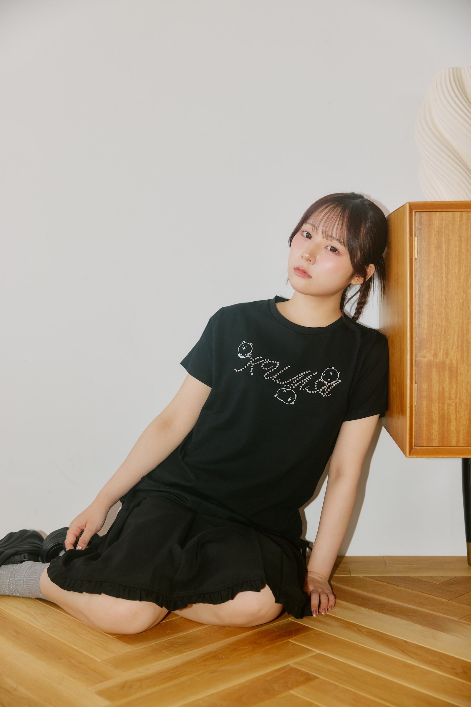 ナガノキャラクターズ ラインストーンTシャツ DECO(くま) ブラック