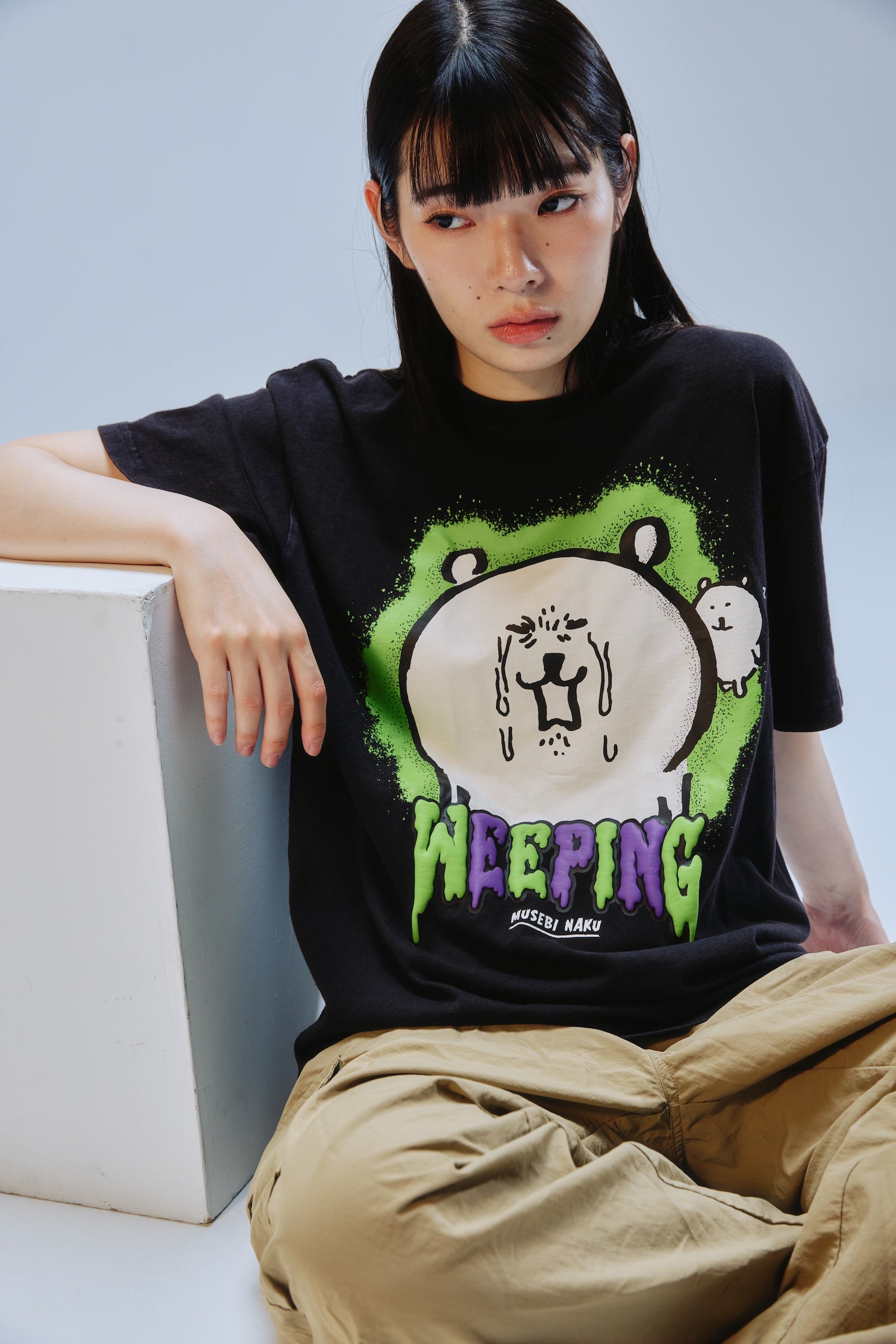 【先行販売】ナガノキャラクターズ 発泡プリントTシャツ 咽び泣く ブラック