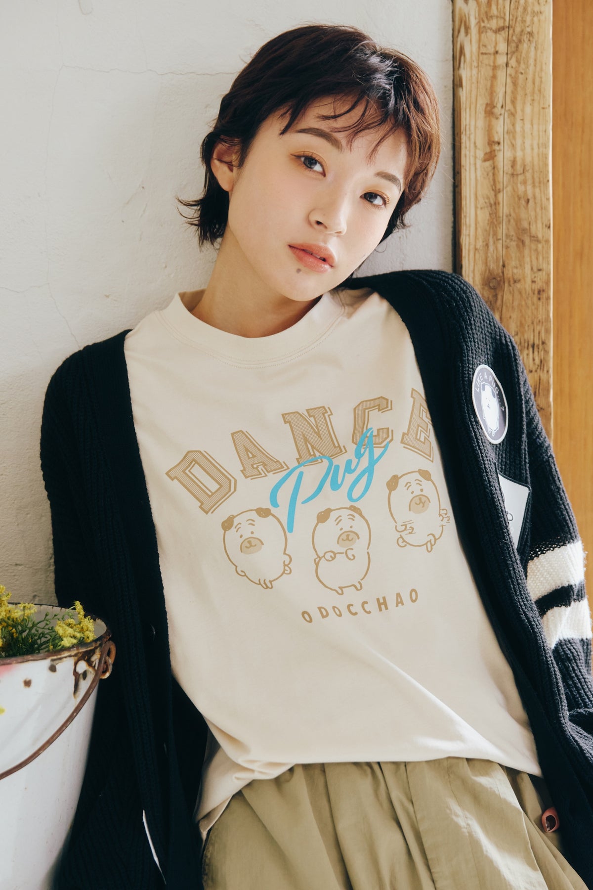 ナガノキャラクターズ Tシャツ DANCE（パグ） オフホワイト