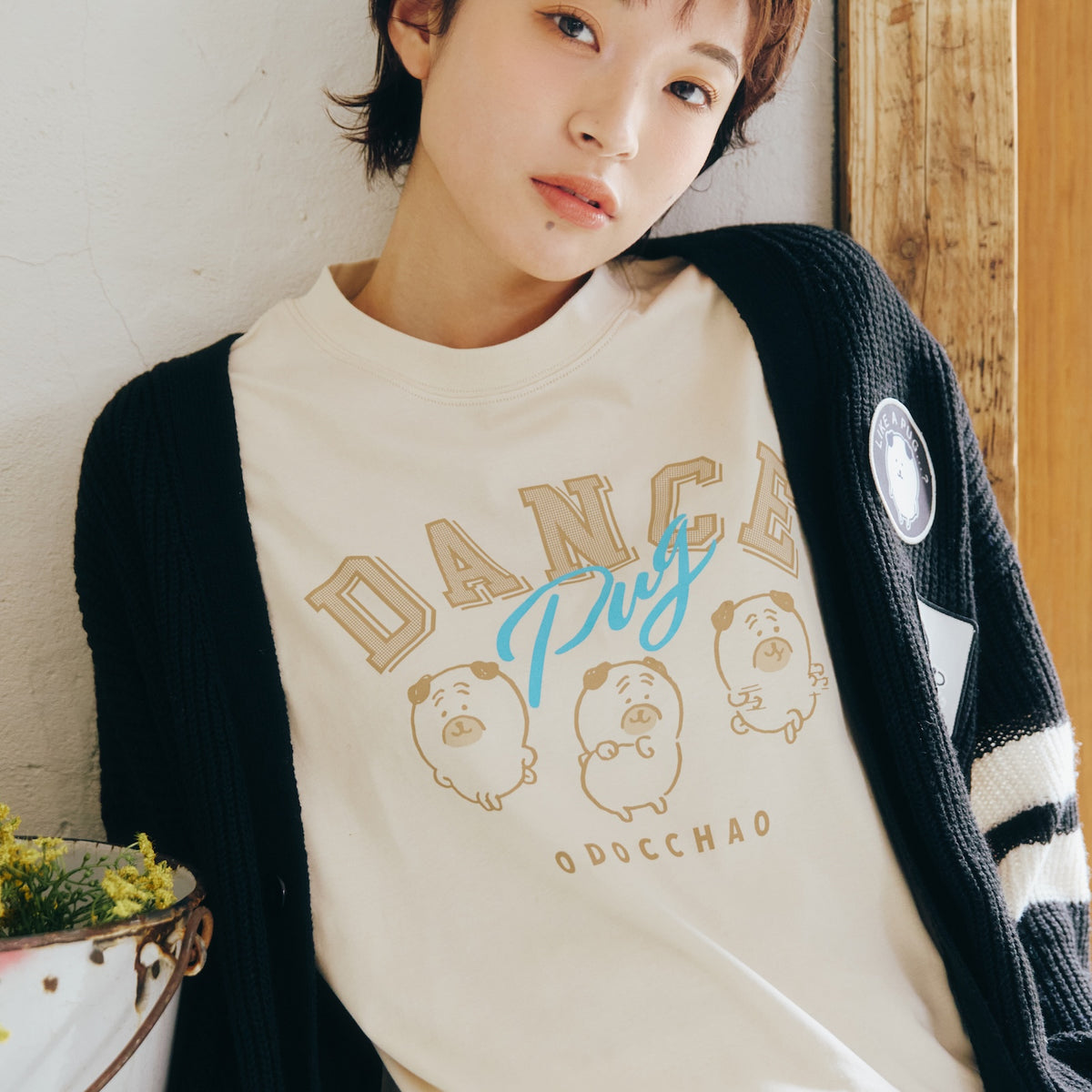 ナガノキャラクターズ Tシャツ DANCE（パグ） オフホワイト
