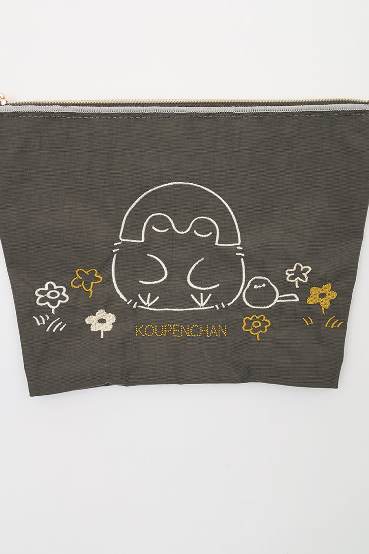 コウペンちゃん 刺繍ポーチ コウペンちゃんと邪エナガさん カーキ