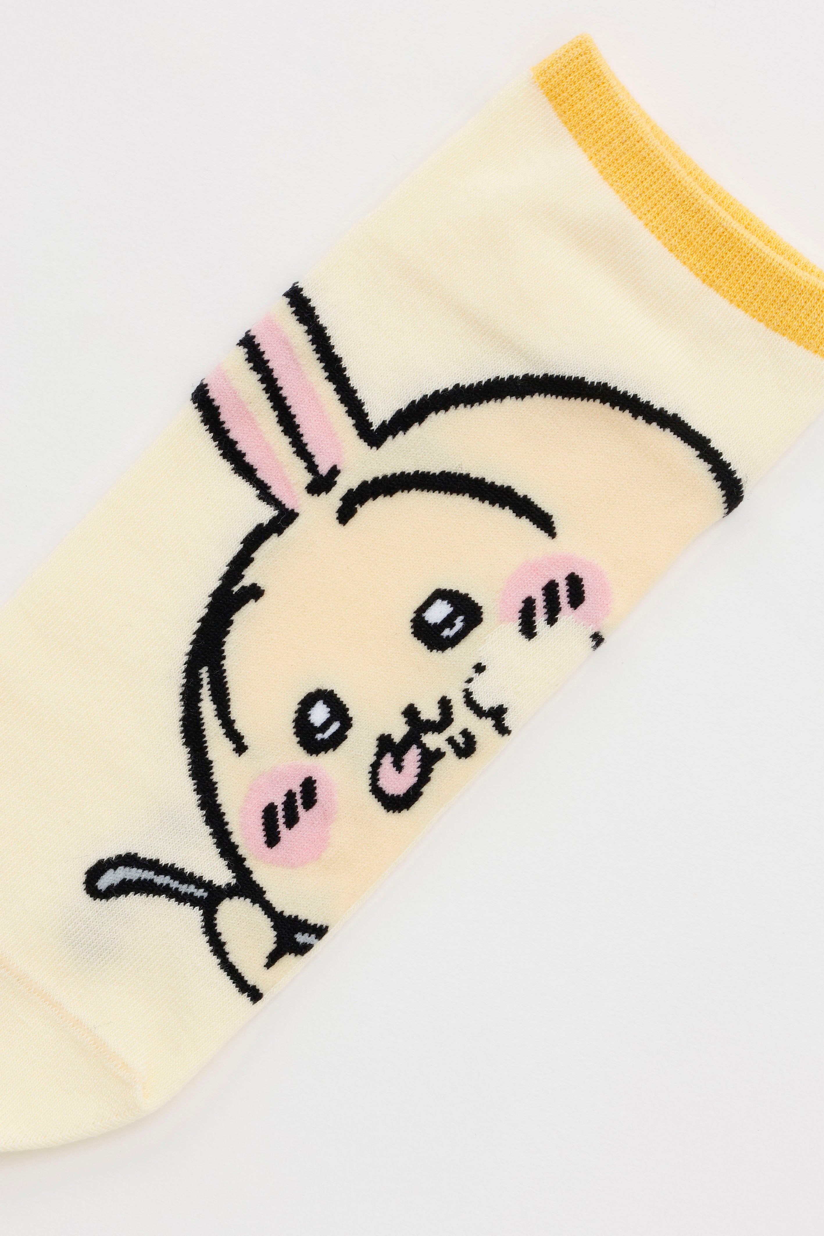 【2BUY10%OFF対象商品】ちいかわ クルーソックス うさぎアップ ライトイエロー 23～25cm