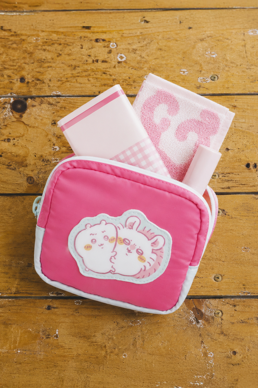ちいかわ ぷっくりアップリケポーチ ちいかわ＆モモンガ ピンク ONE