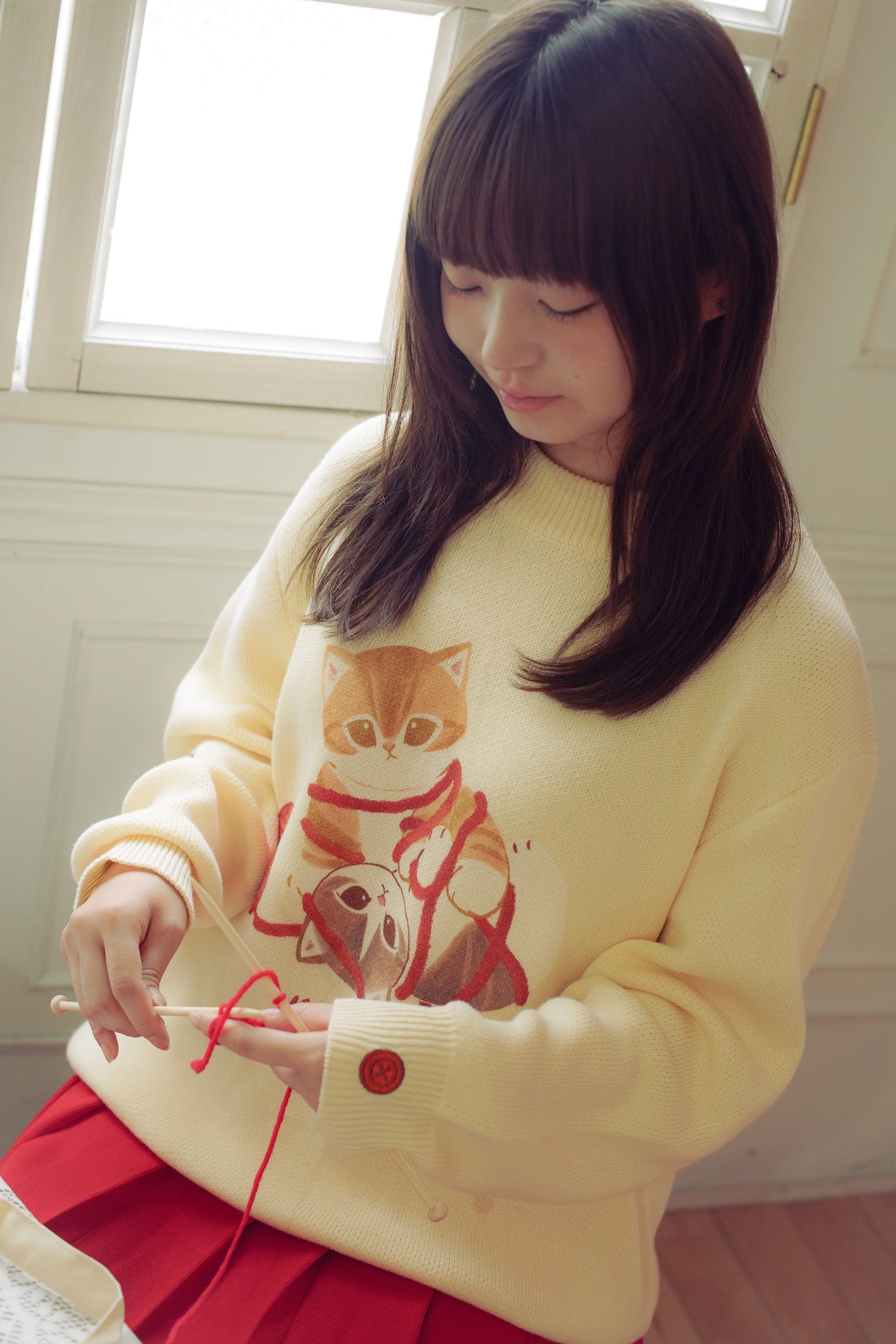 【2BUY10%OFF対象商品】mofusand セーター 毛糸玉 にゃいすコンビ ナチュラル