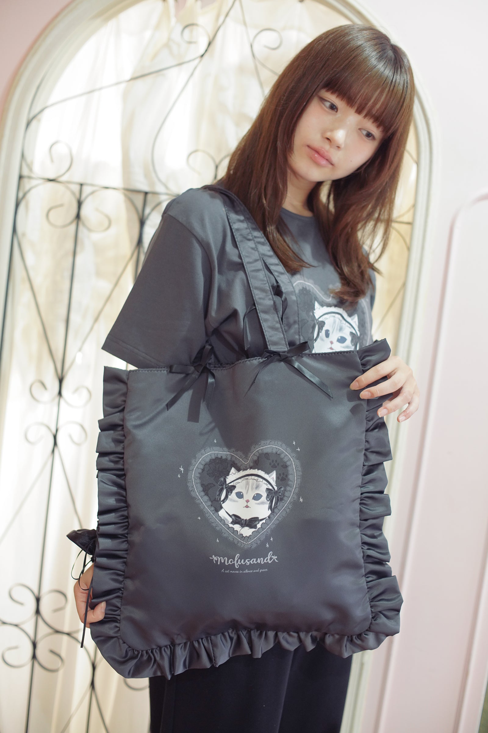 【2BUY10%OFF対象商品】mofusand バレエコア トートバッグ くろりぼにゃん ブラック