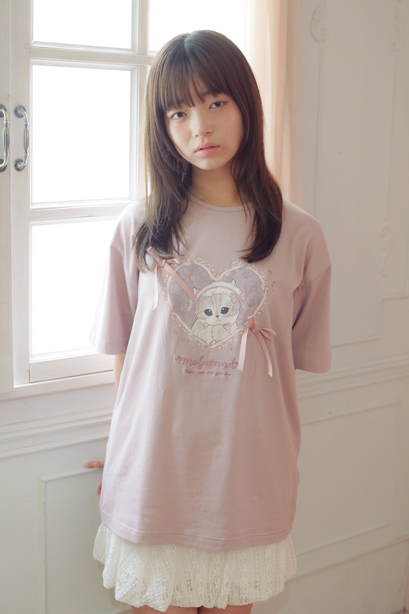 【2BUY10%OFF対象商品】mofusand バレエコア Tシャツ ももりぼにゃん ピンク
