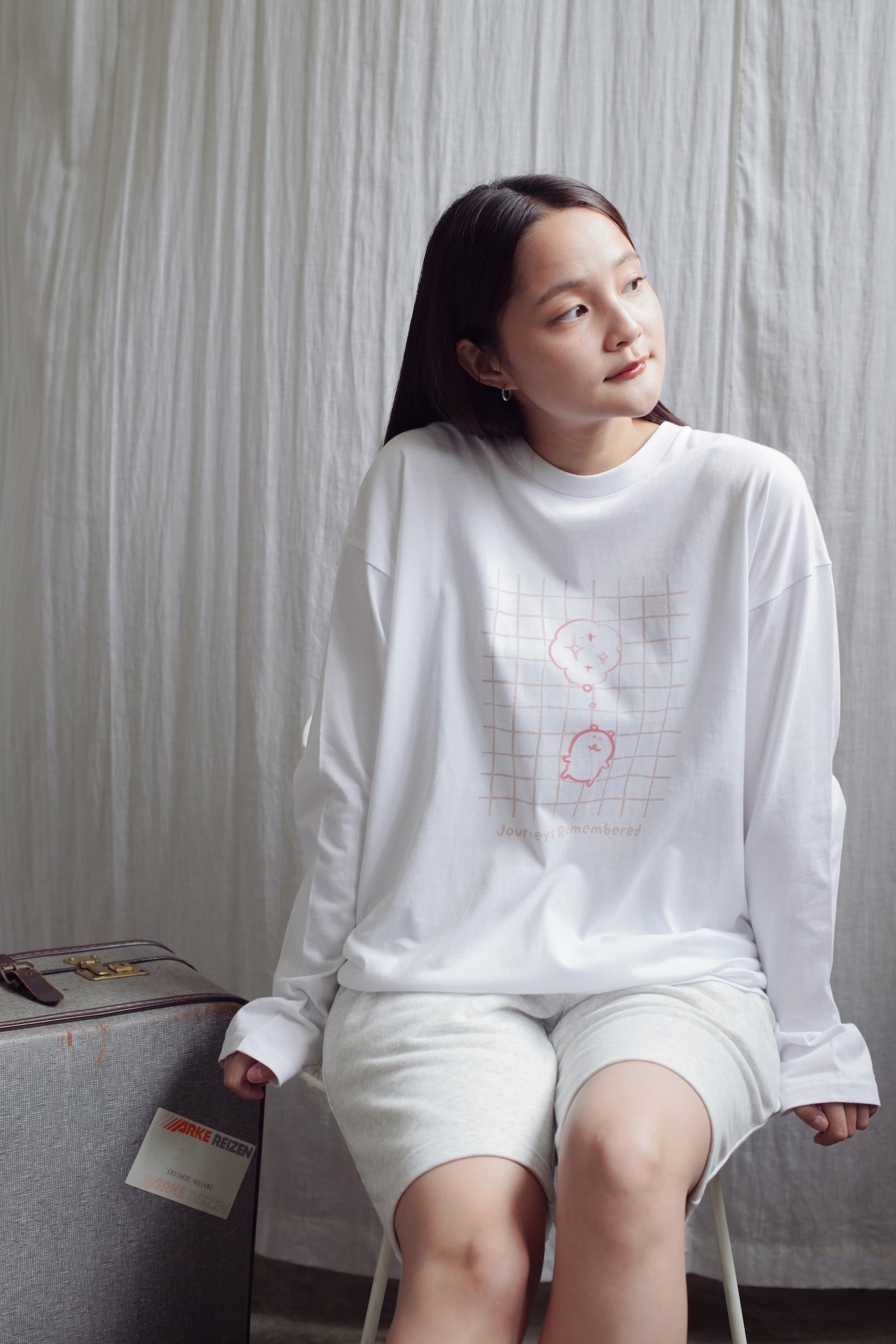 ナガノキャラクターズ 長袖Tシャツ 旅の記憶 ホワイト