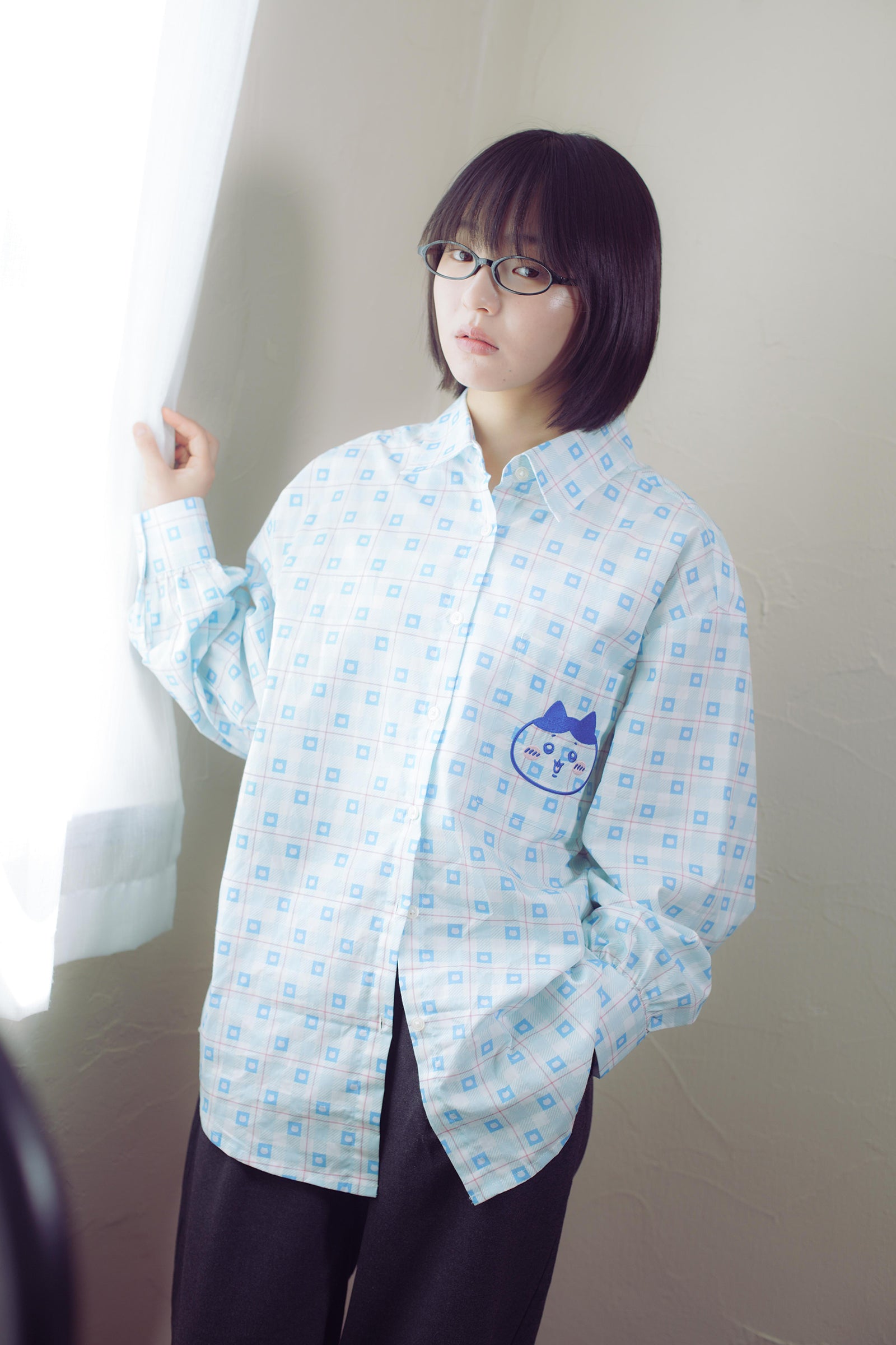 ちいかわ チェックシリーズ シャツ ハチワレ ブルー