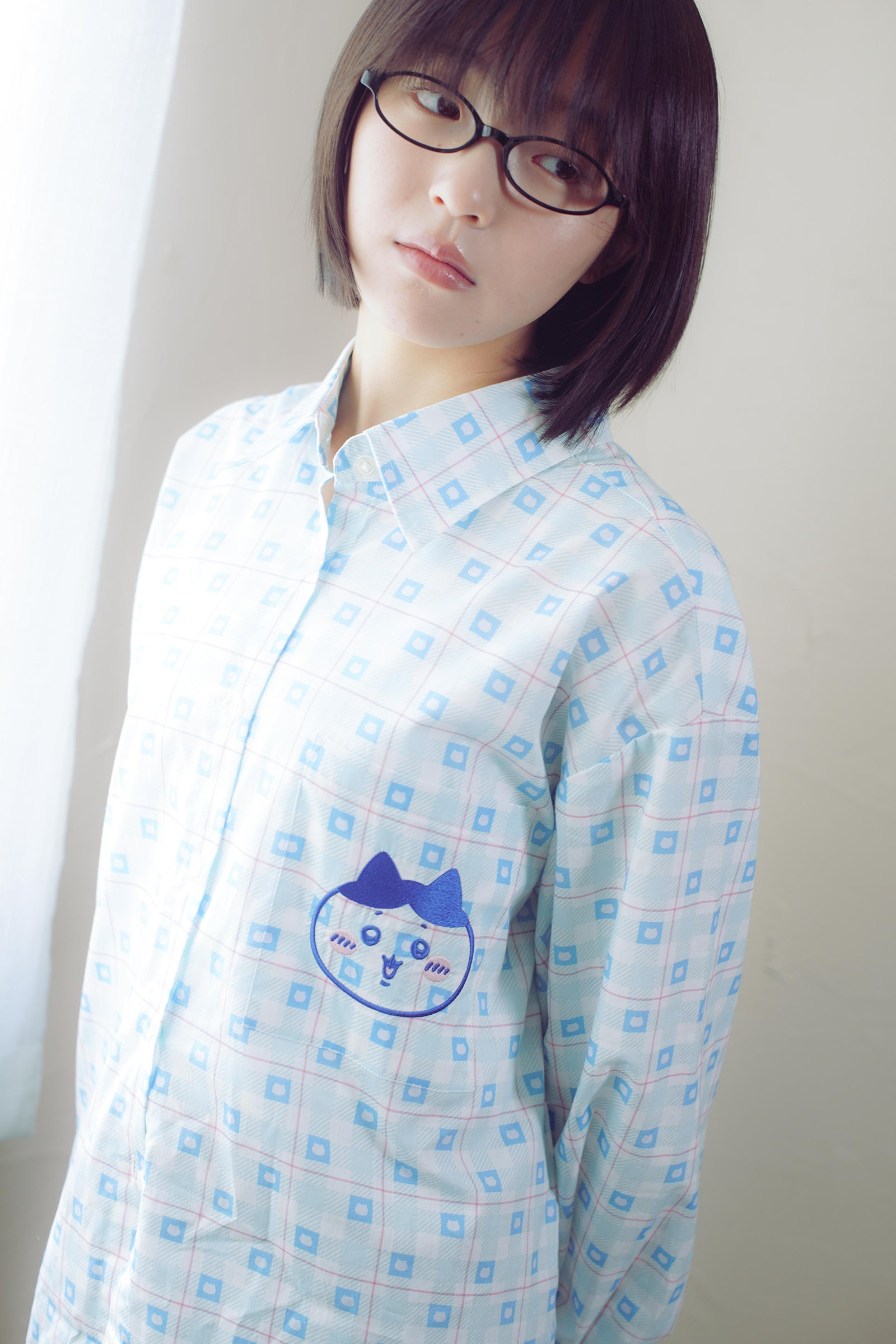 ちいかわ チェックシリーズ シャツ ハチワレ ブルー