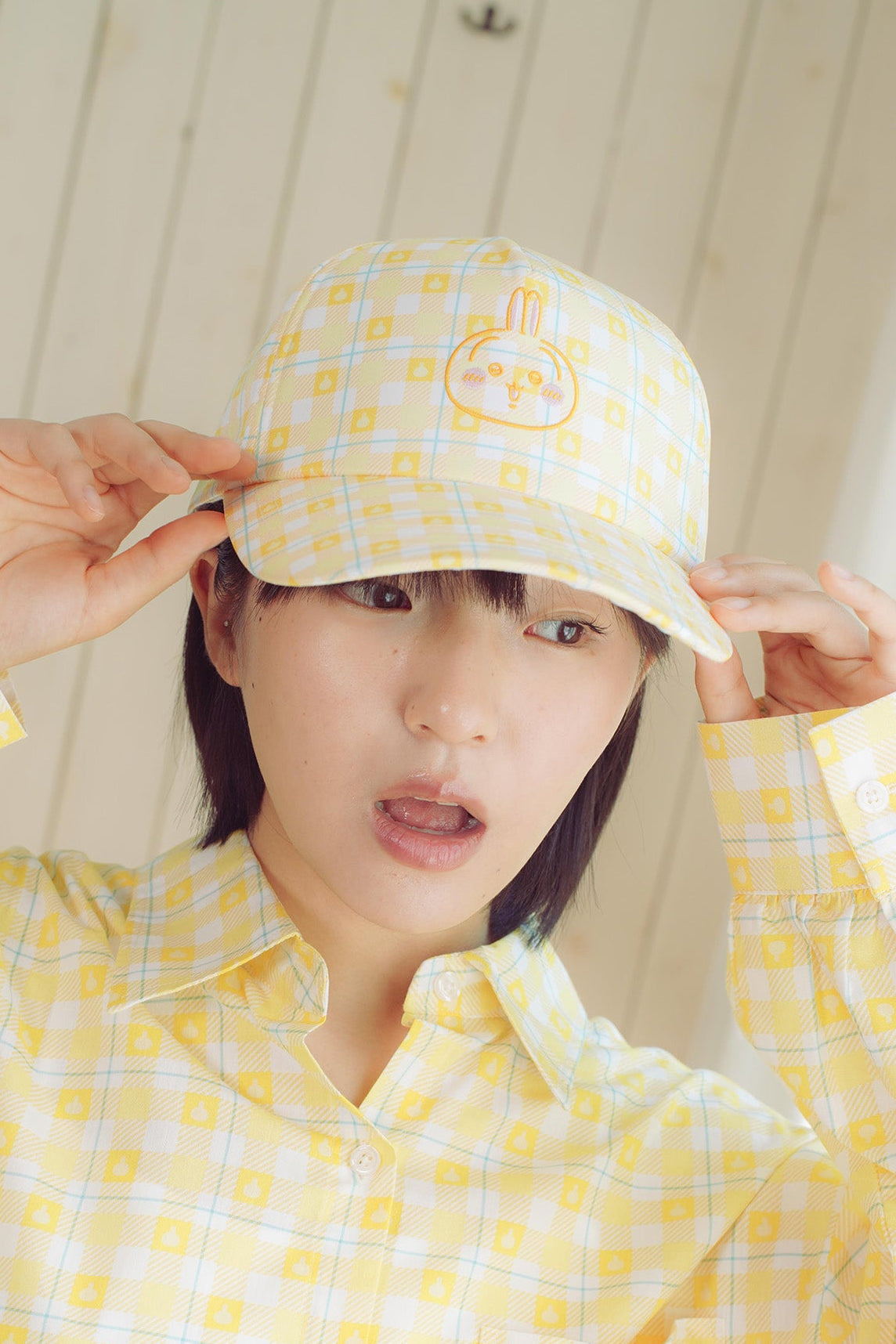 ちいかわ チェックシリーズ CAP うさぎ イエロー