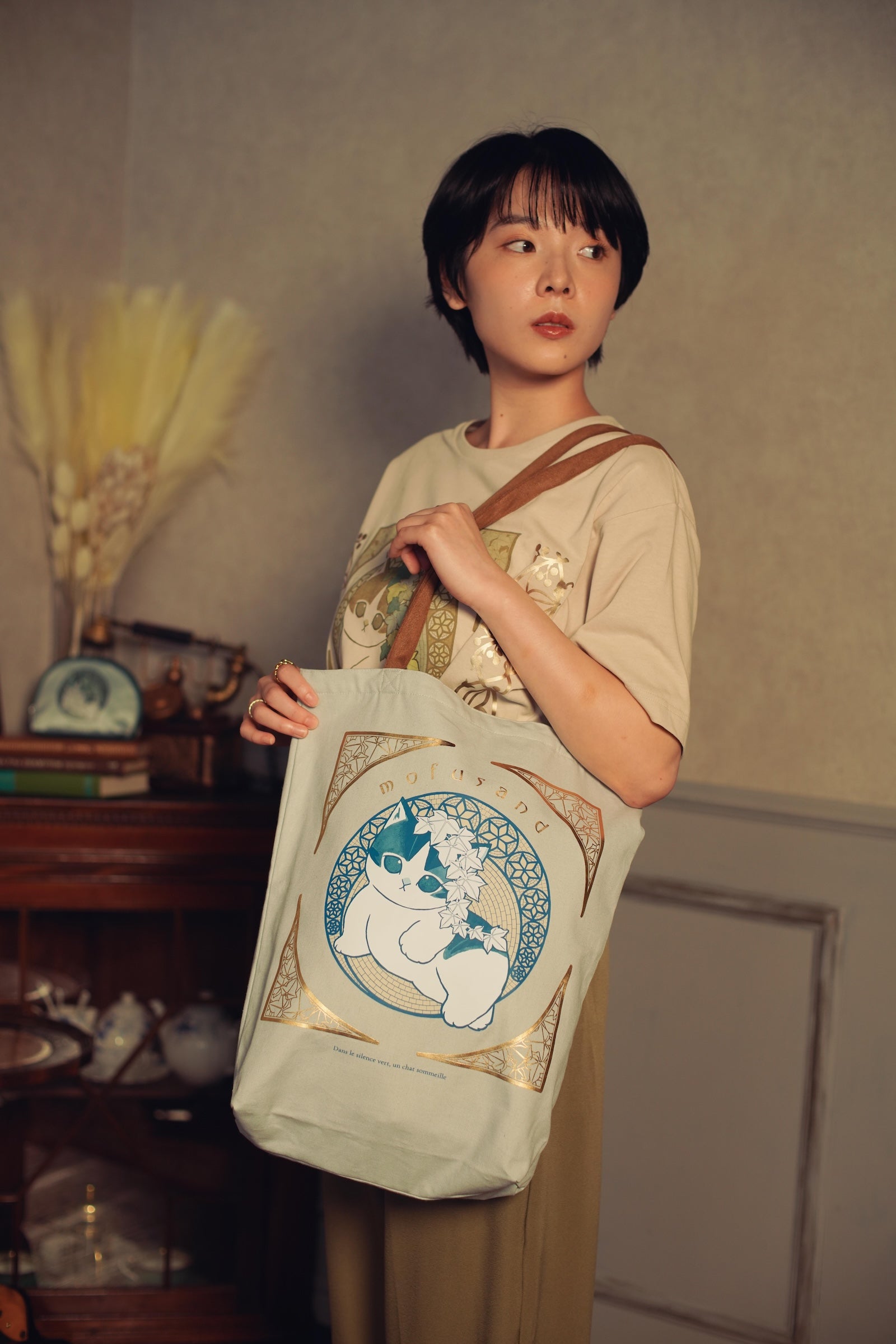 【2BUY10%OFF対象商品】mofusand   トートバッグ アールヌーヴォー風 アイビー アッシュブルー