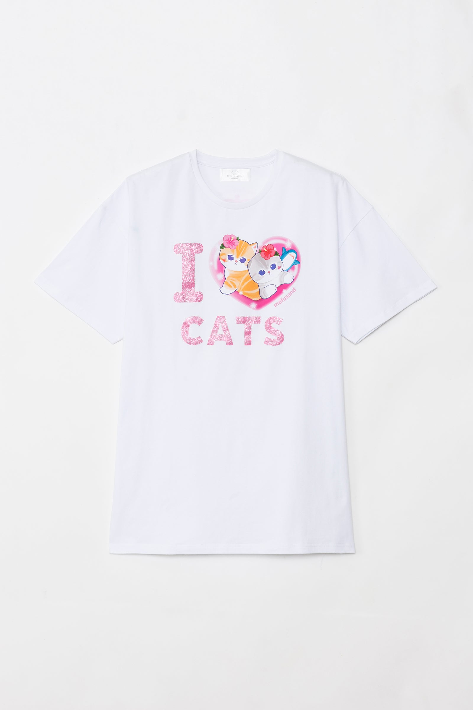 【2BUY10%OFF対象商品】mofusand Tシャツ ぎゃるにゃん IOVE CATS ホワイト