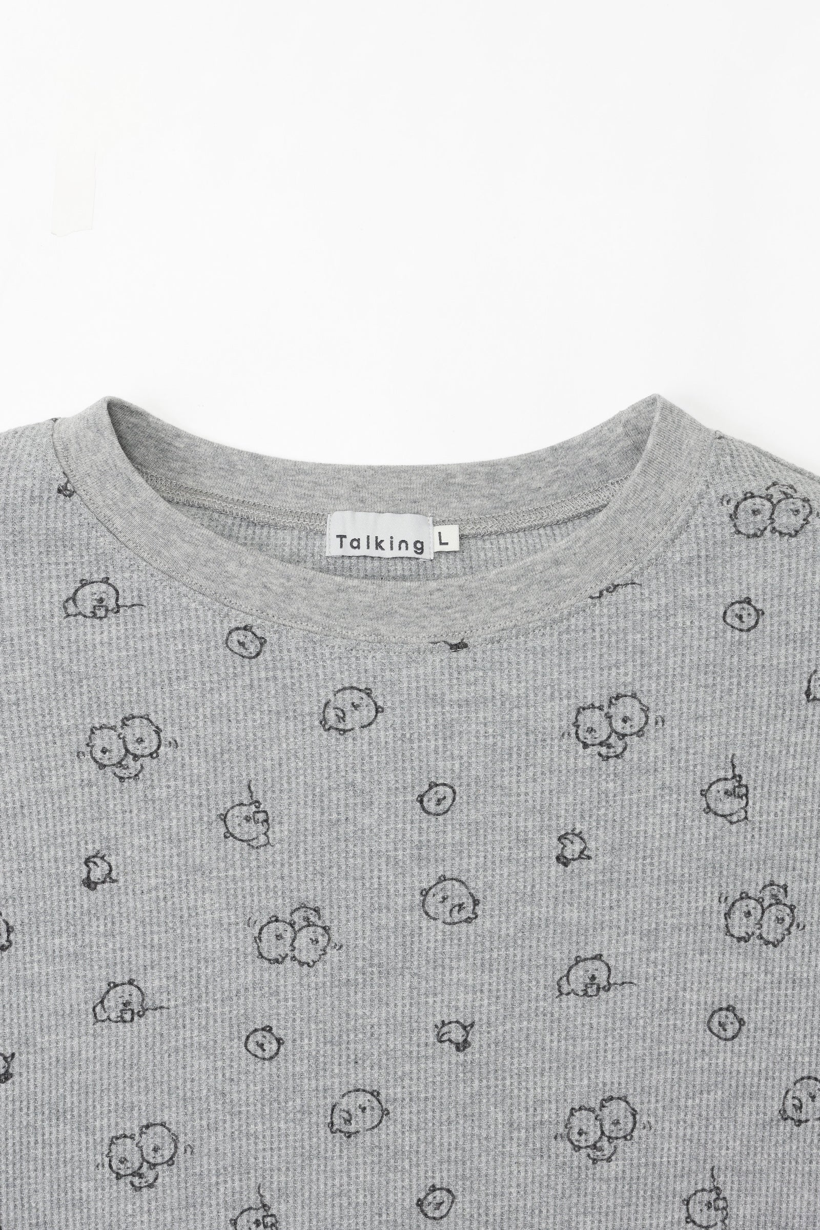 ナガノキャラクターズ ワッフル長袖Tシャツ 思いを馳せる グレー