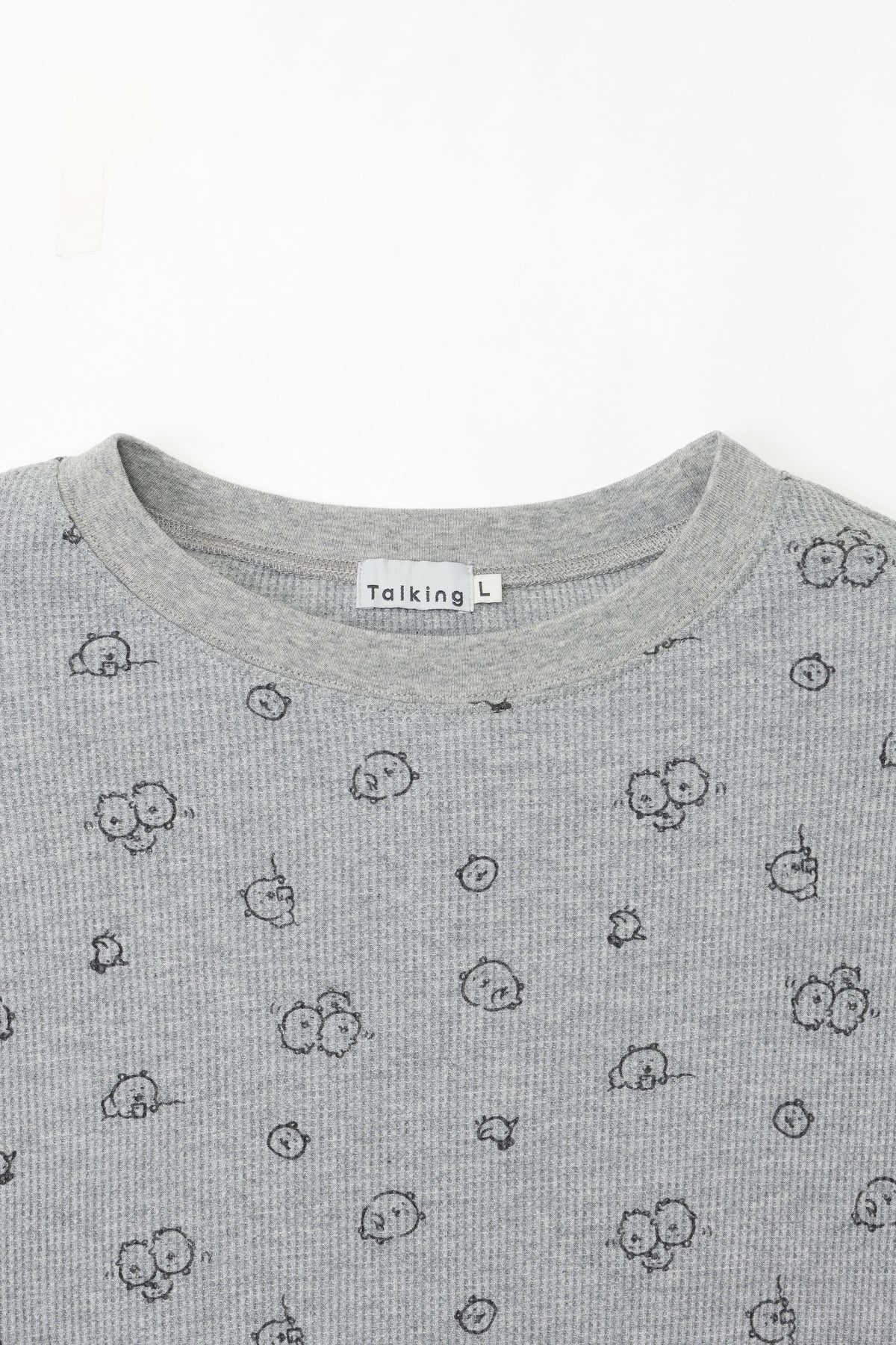 ナガノキャラクターズ ワッフル長袖Tシャツ 思いを馳せる グレー