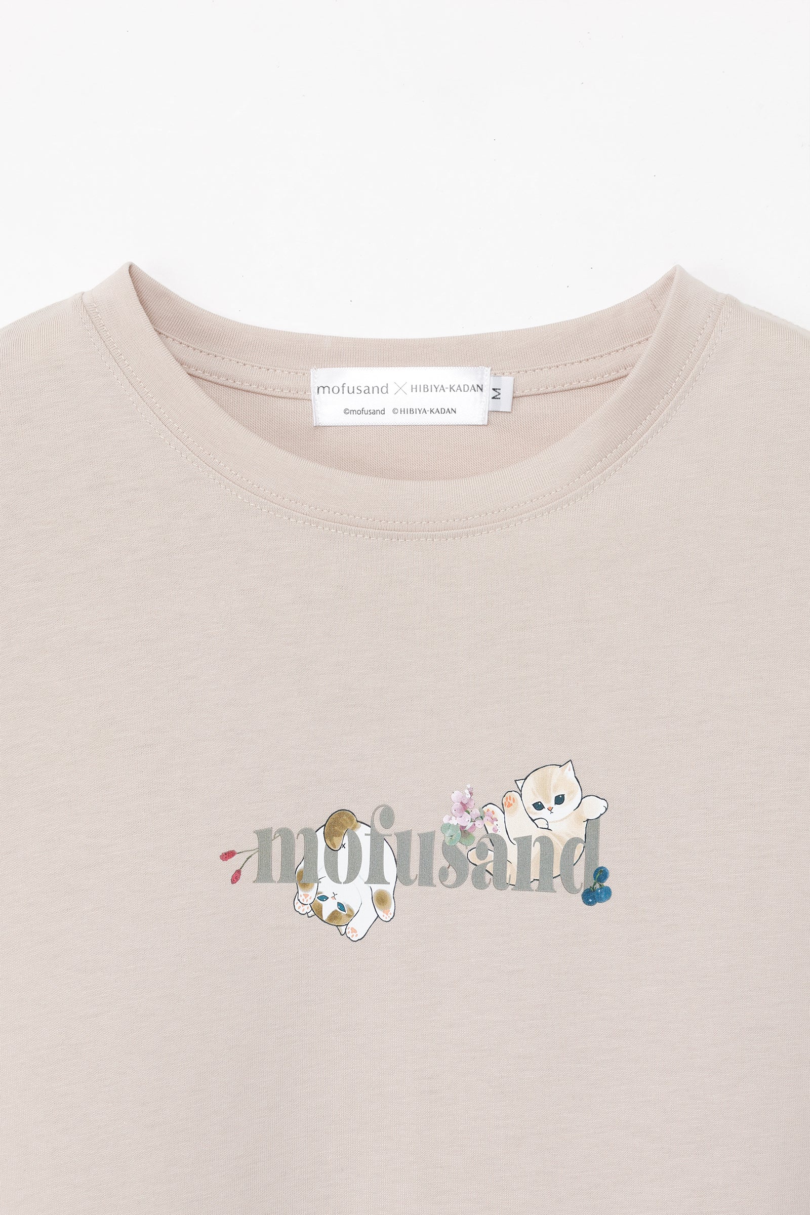 mofusand×日比谷花壇 長袖Tシャツ リーフ柄 ベージュ