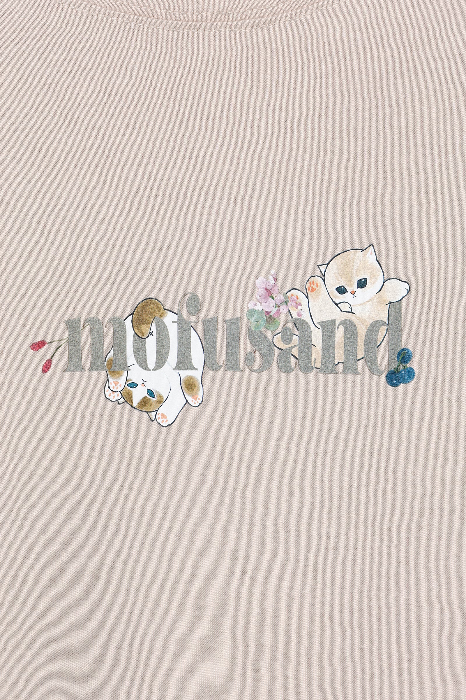 mofusand×日比谷花壇 長袖Tシャツ リーフ柄 ベージュ