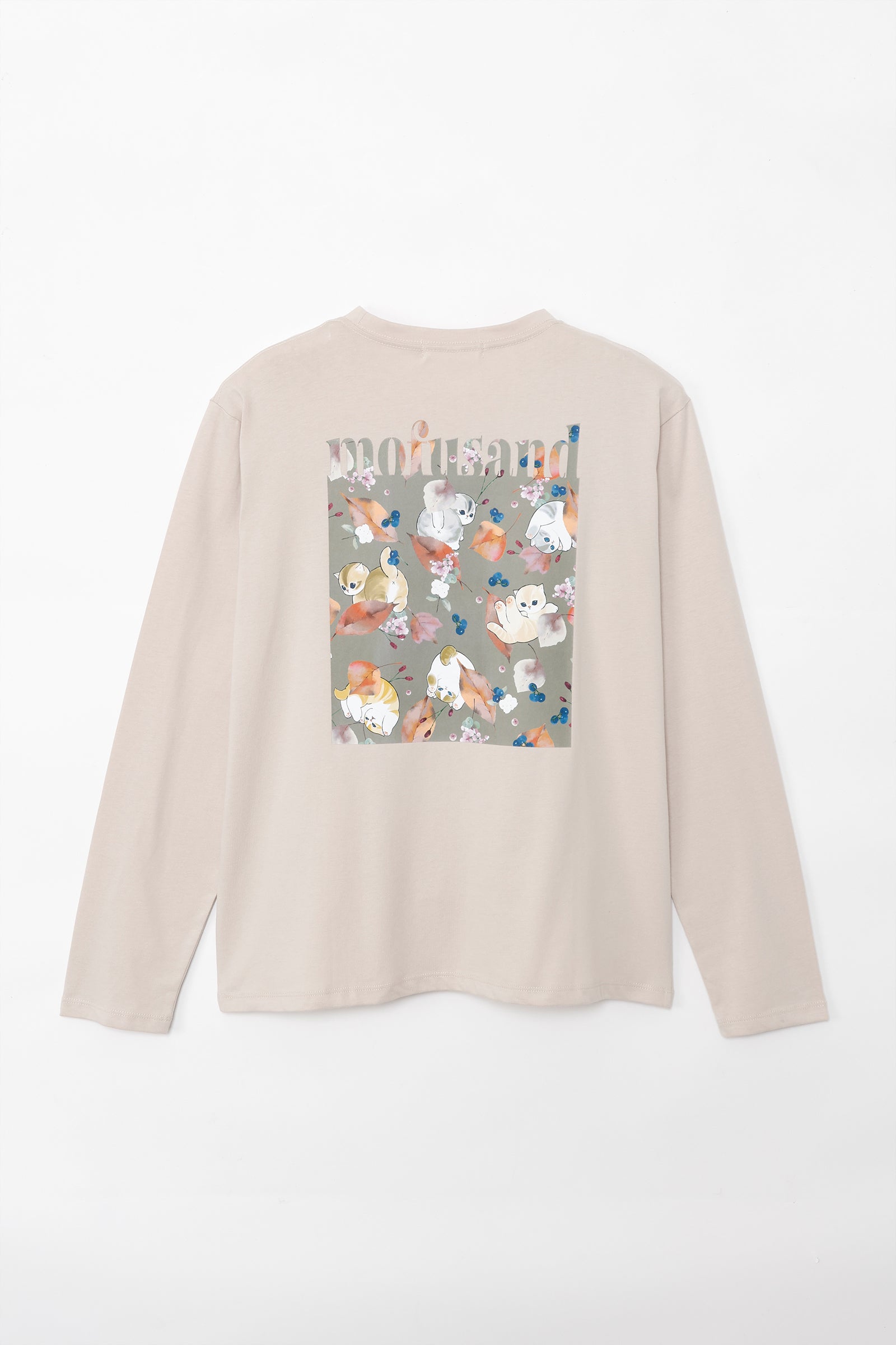 mofusand×日比谷花壇 長袖Tシャツ リーフ柄 ベージュ