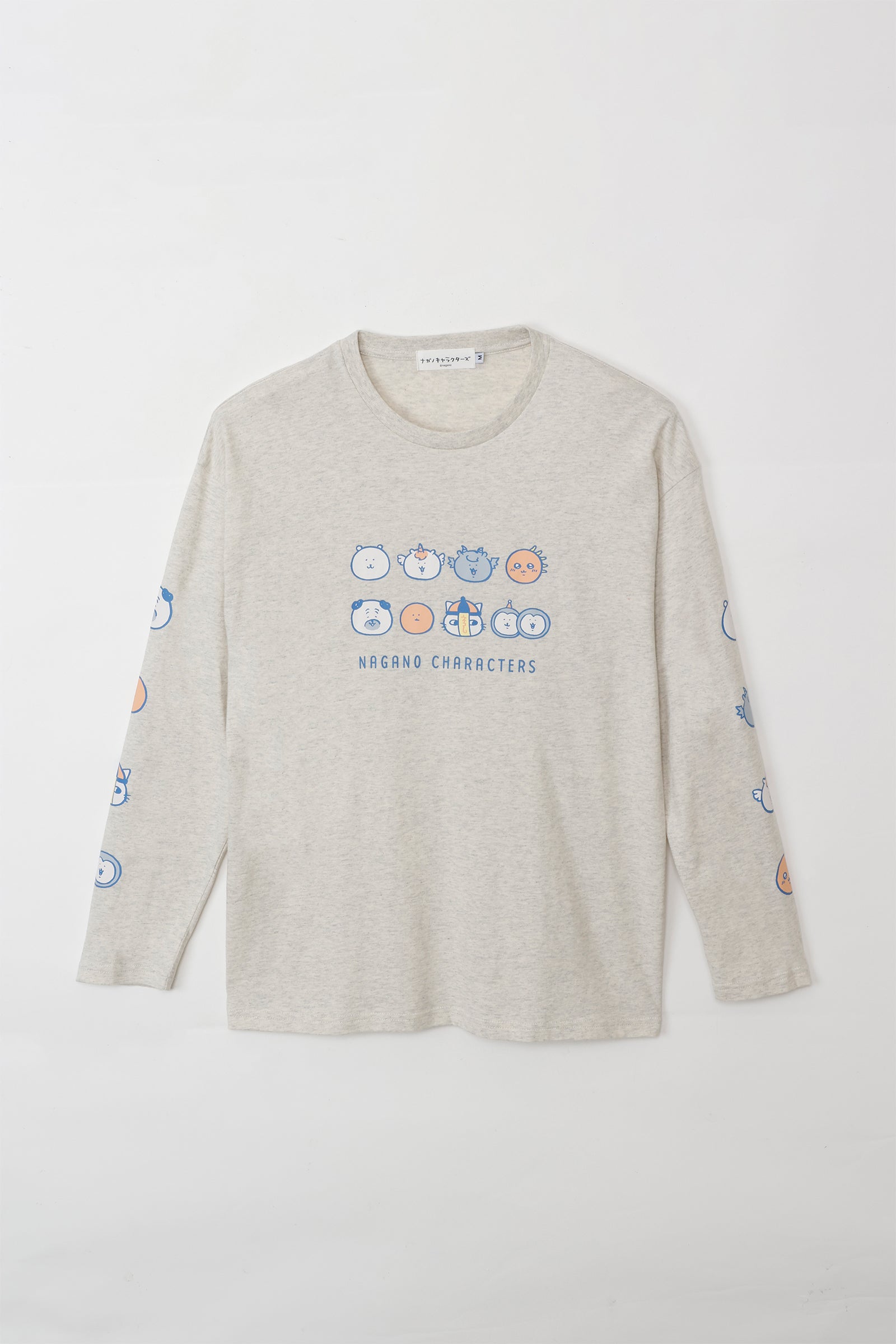 ナガノキャラクターズ 長袖Tシャツ お顔ならび オートミール