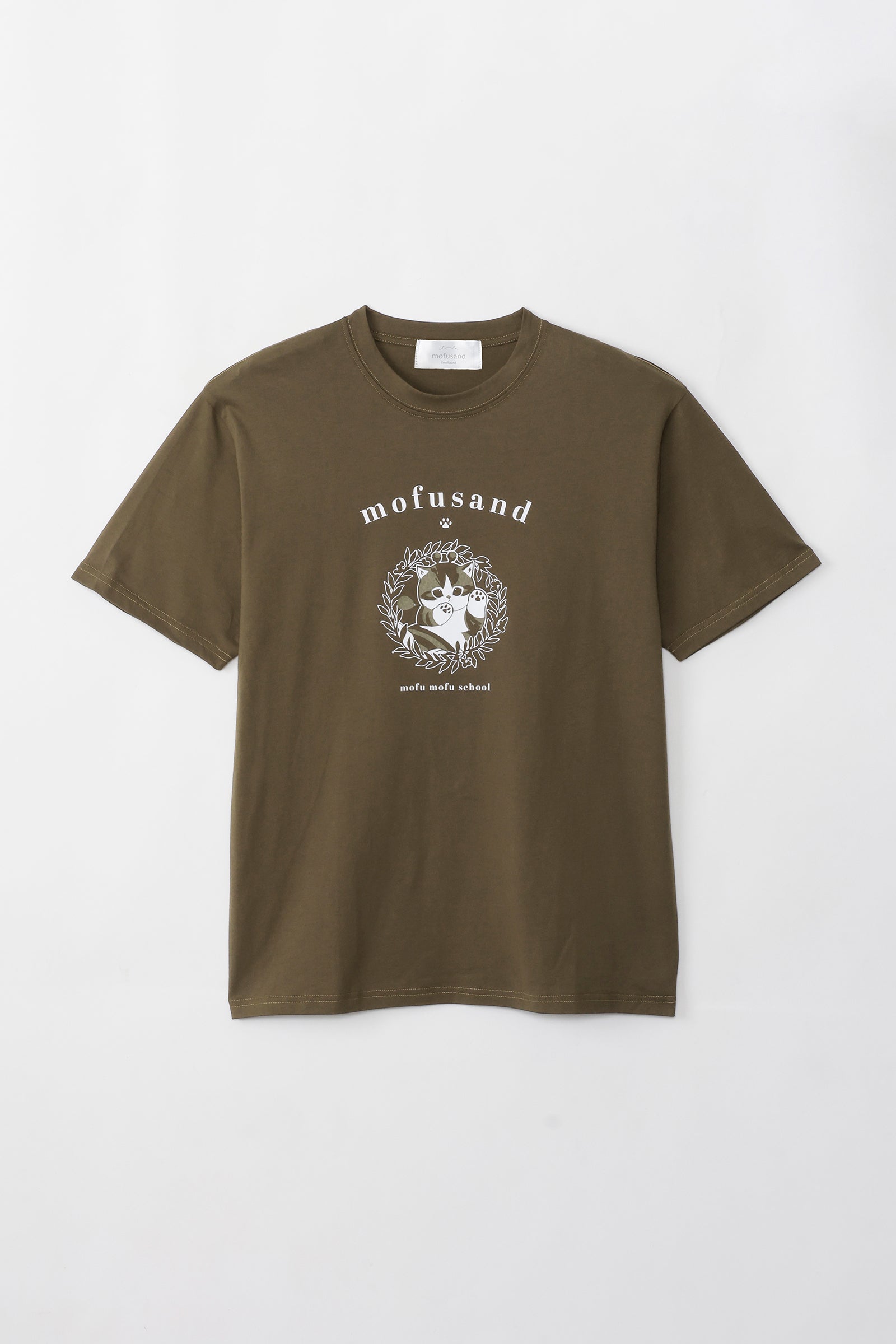 【2BUY10%OFF対象商品】mofusand Tシャツ カレッジ風はちにゃん オリーブ
