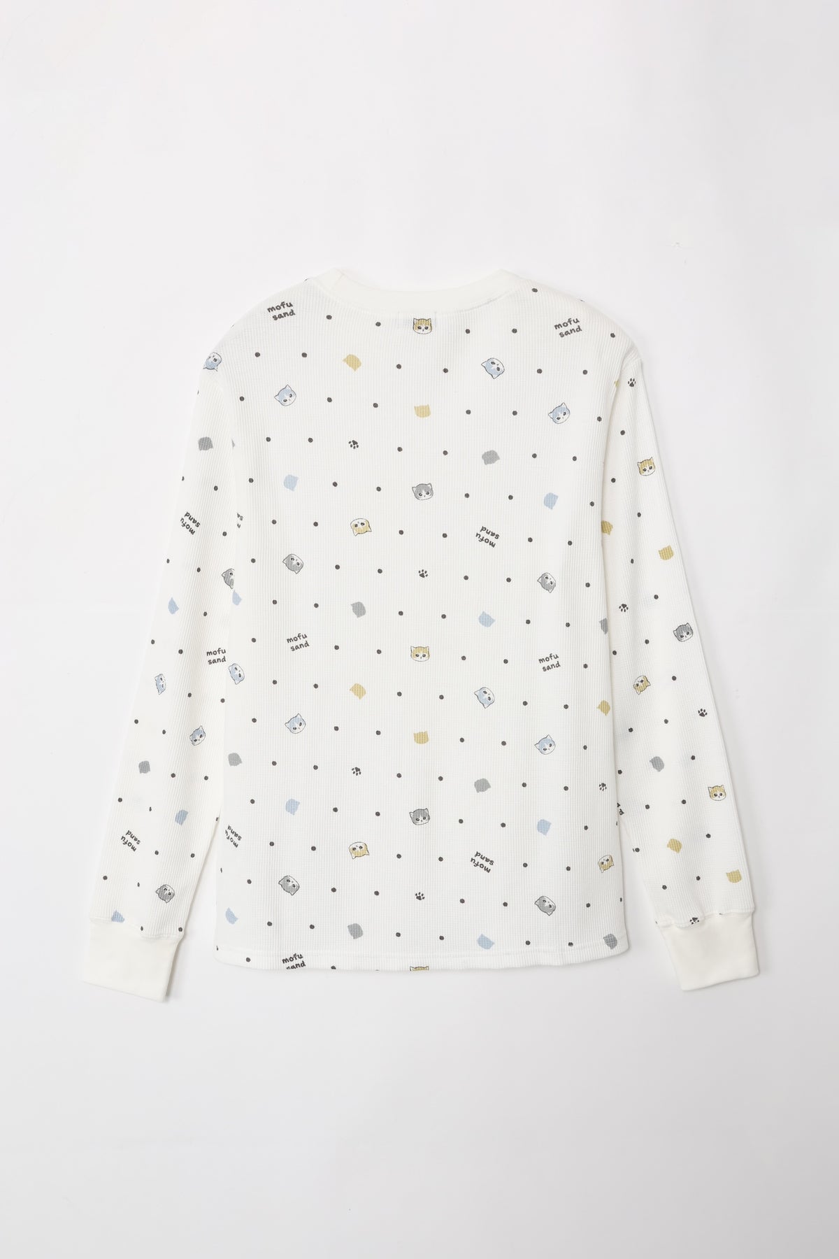 mofusand ワッフル長袖Tシャツ ドット柄 ホワイト