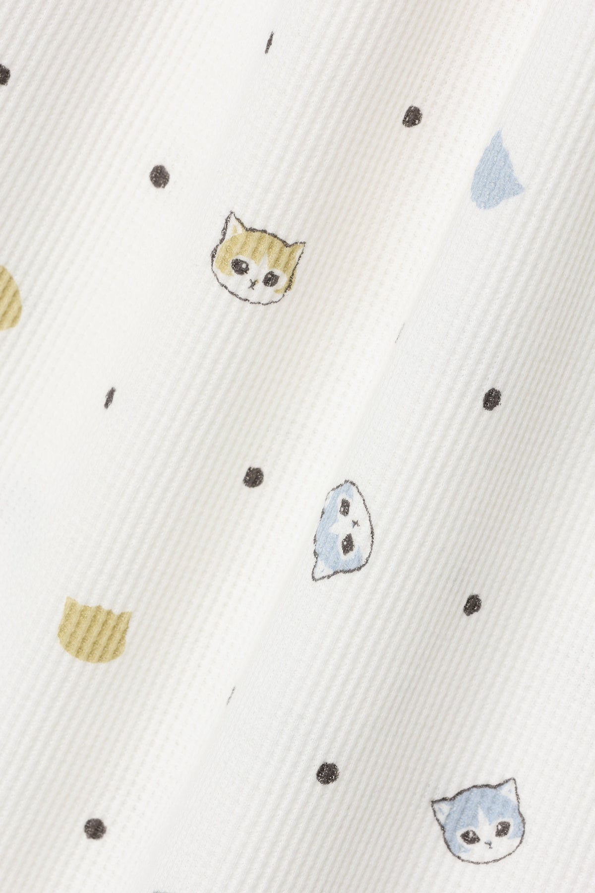 mofusand ワッフル長袖Tシャツ ドット柄 ホワイト