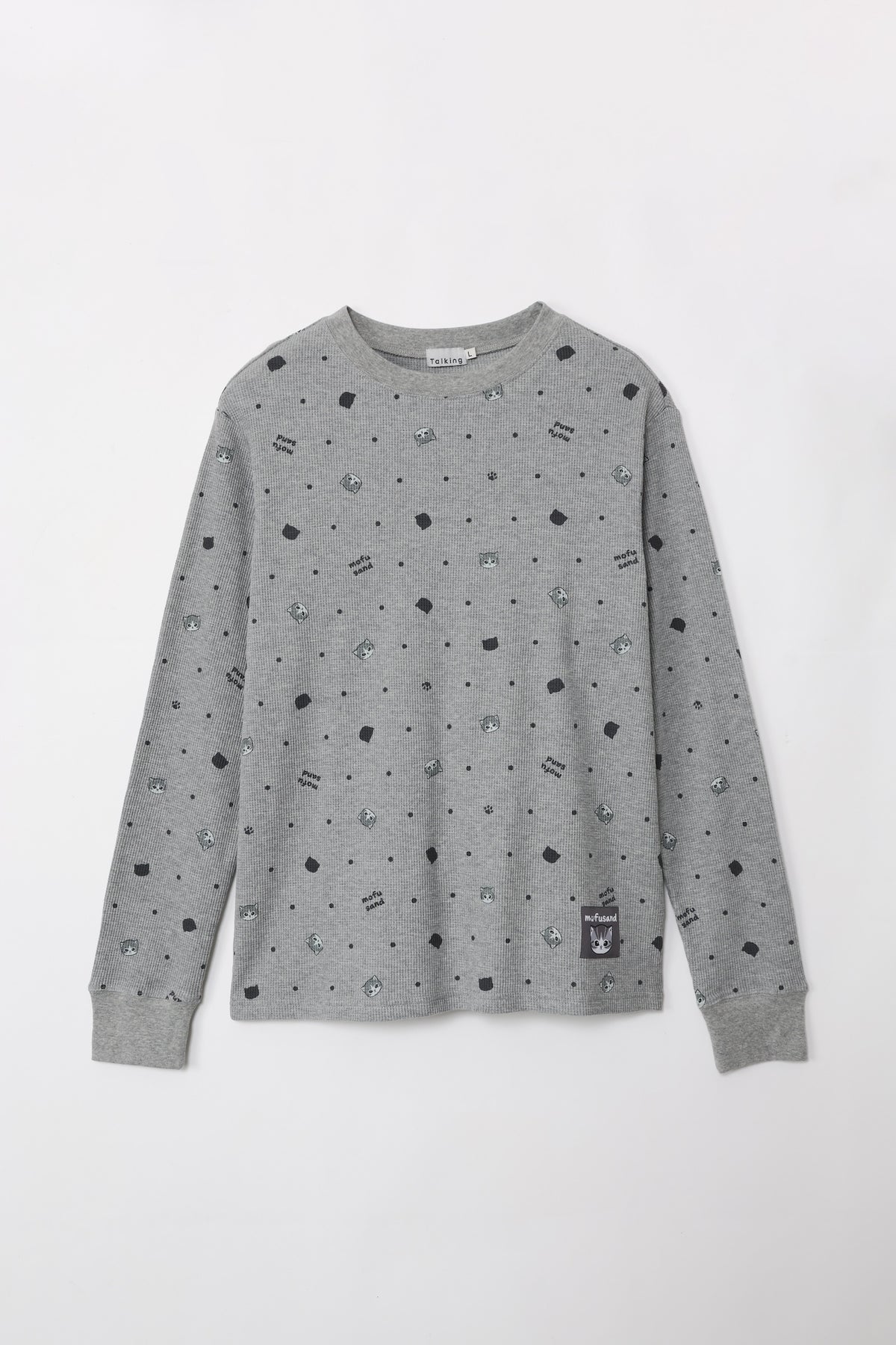 mofusand ワッフル長袖Tシャツ ドット柄 グレー