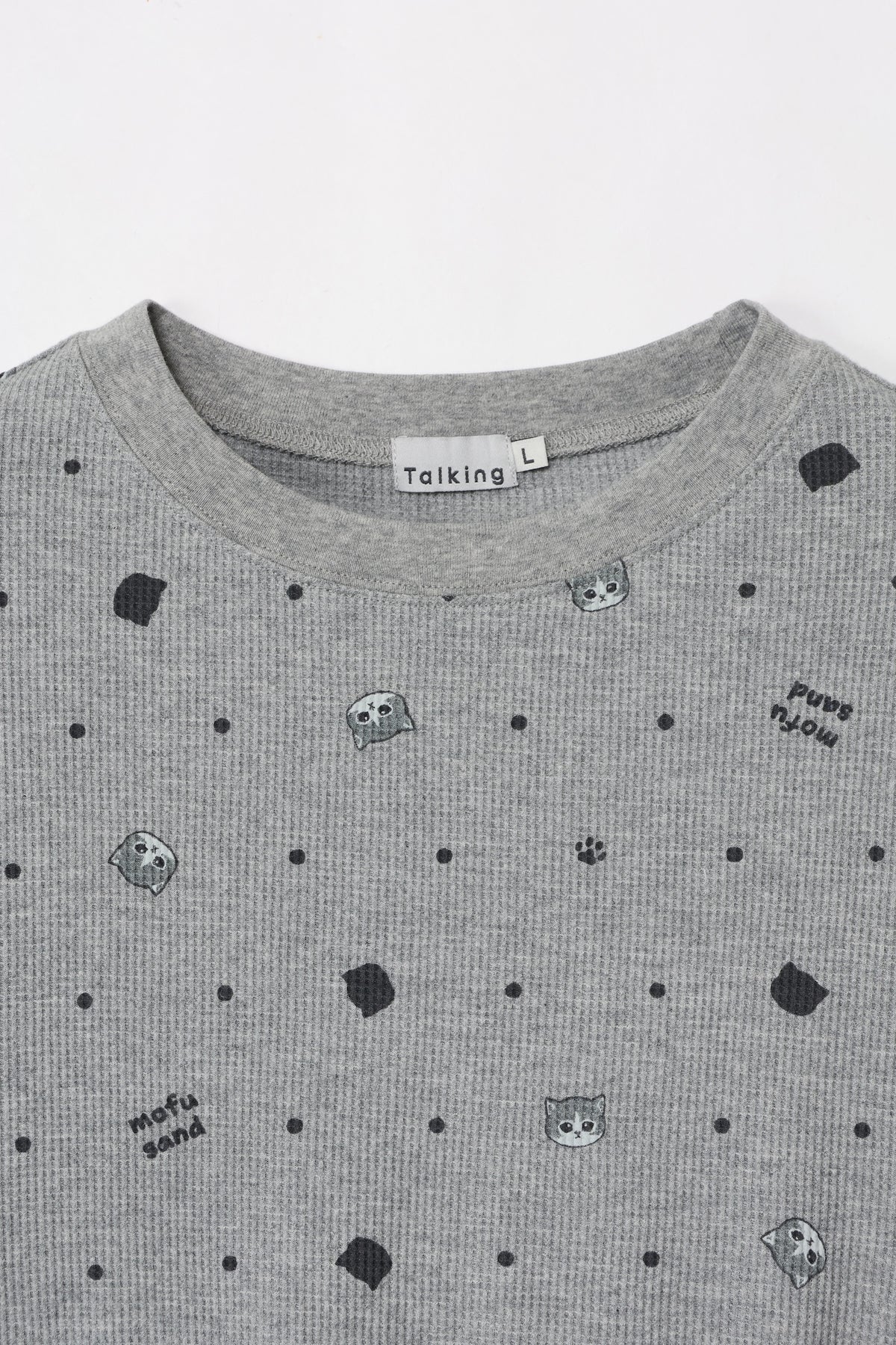 mofusand ワッフル長袖Tシャツ ドット柄 グレー