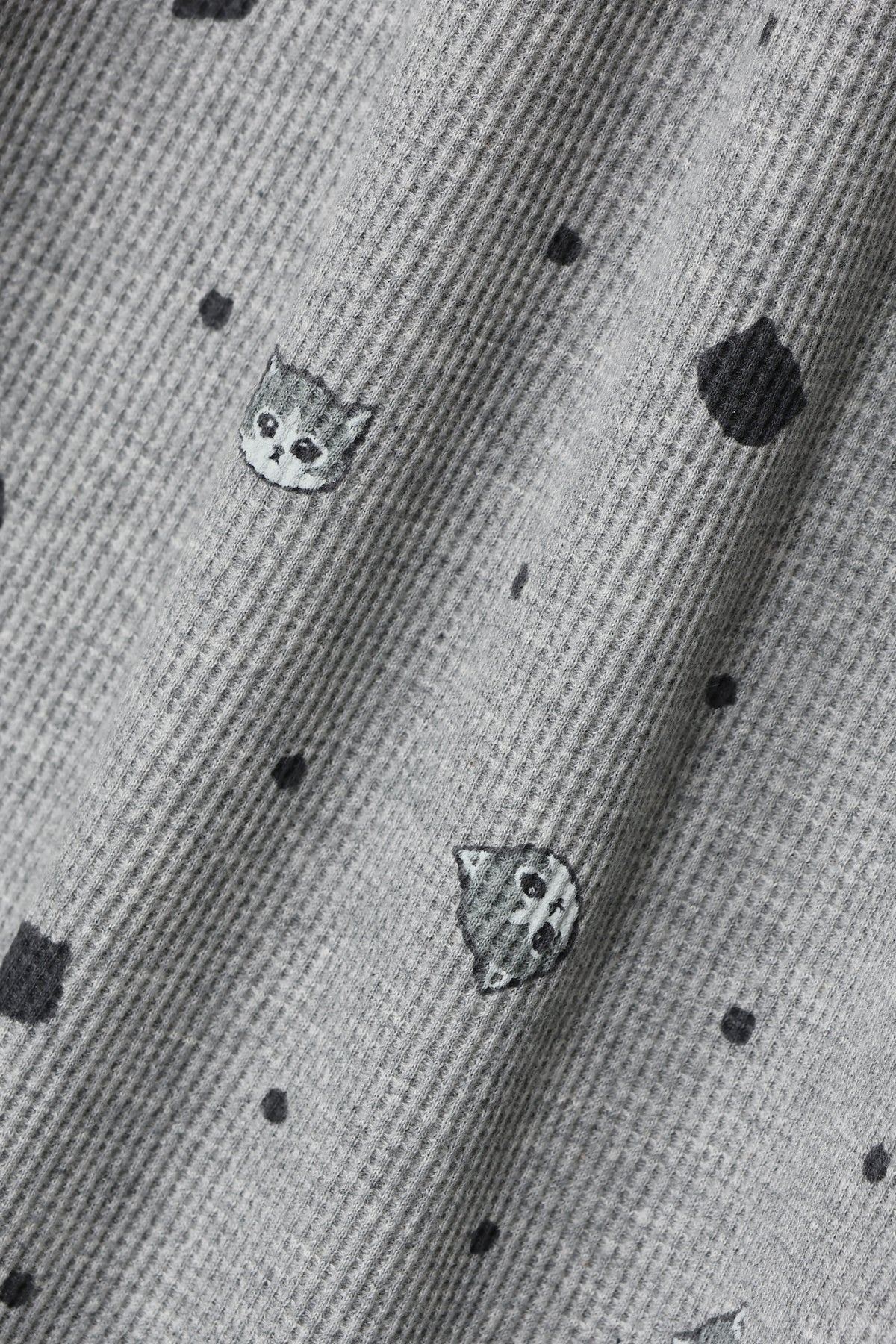 mofusand ワッフル長袖Tシャツ ドット柄 グレー