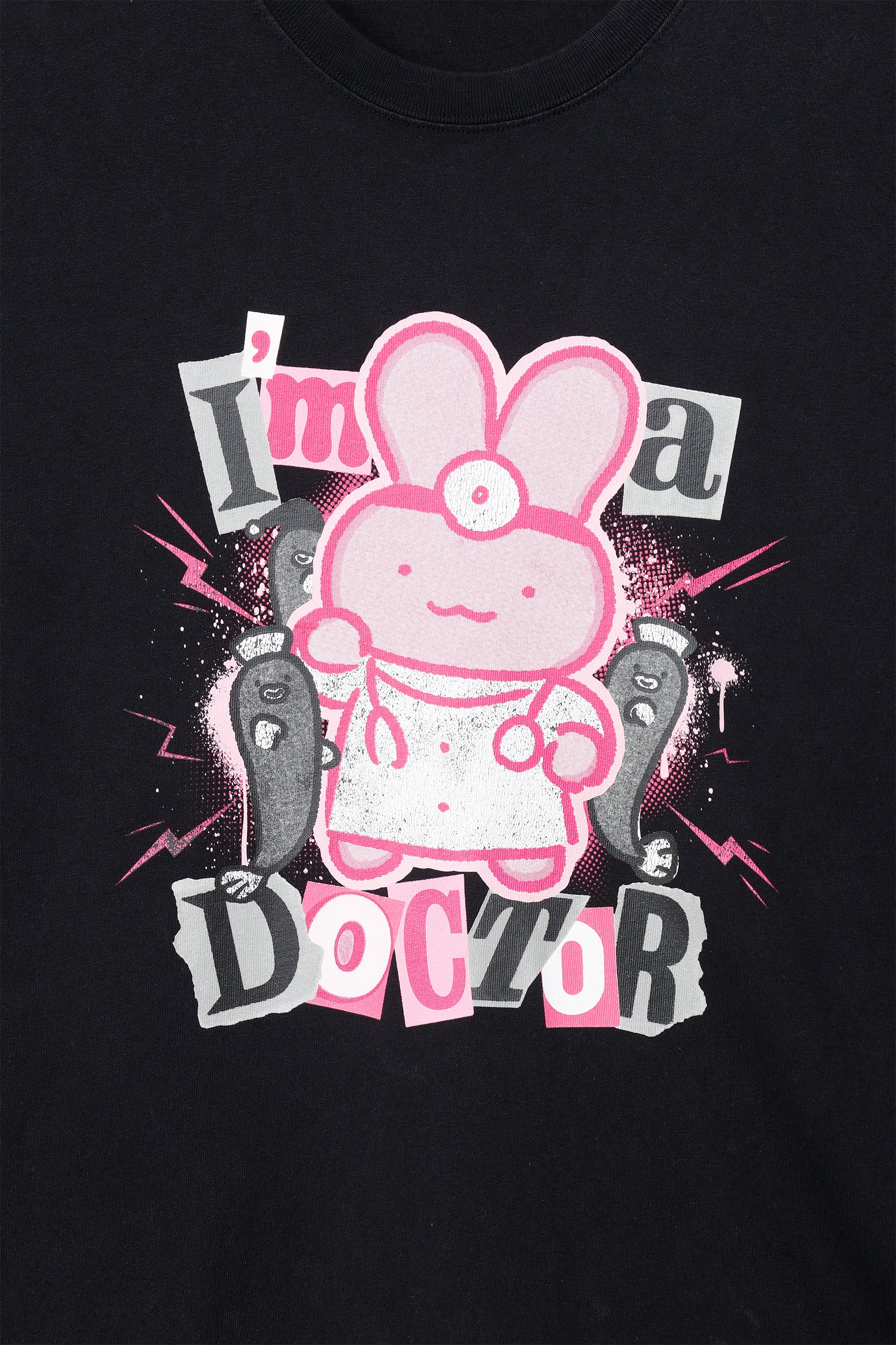 【7月中旬以降お届け】ホワイトタイガーとブラックタイガー Tシャツ うさぎ先生 I’m a Doctor ブラック