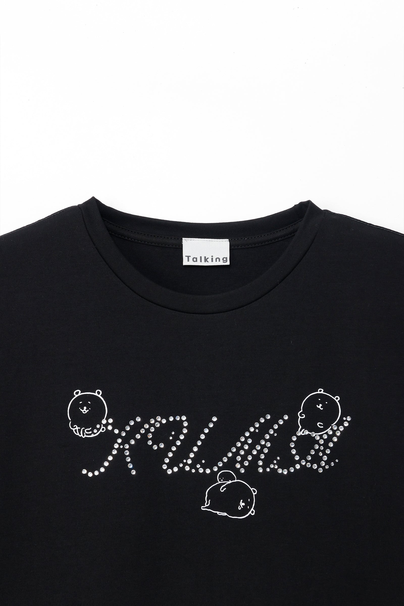 ナガノキャラクターズ ラインストーンTシャツ DECO(くま) ブラック