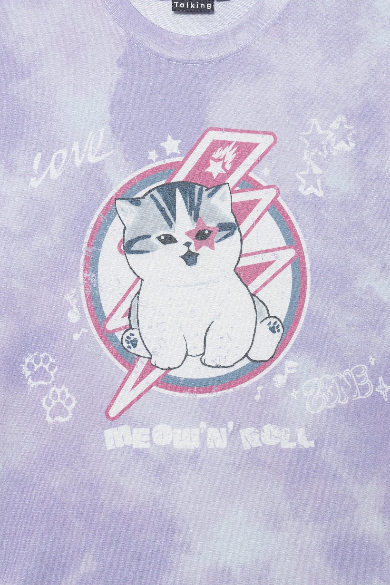 【7月中旬以降お届け】mofusand  Tシャツ MEOW’N’ROLL パープル